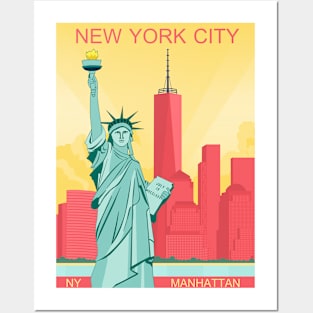 Vintage Nyc New York City Manhattan and Statue of liberty Usa city Posters and Art